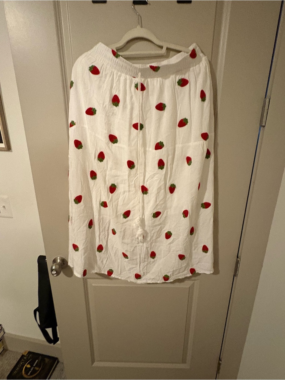 White Maxi Skirt with Red Strawberry Print